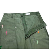 (designers) MADE IN USA SHANANA MIL CROSS EMBROIDERY RERMAKE US ARMY CUTOFF BAKER PANTS