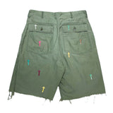 (designers) MADE IN USA SHANANA MIL CROSS EMBROIDERY RERMAKE US ARMY CUTOFF BAKER PANTS
