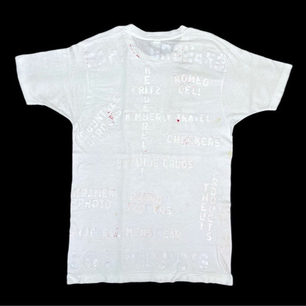 (T-SHIRT) 1970'S～ MADE IN USA UNKNOWN DOUBLE SIDED ENGLISH CHARACTER STICKER T-SHIRT BORO