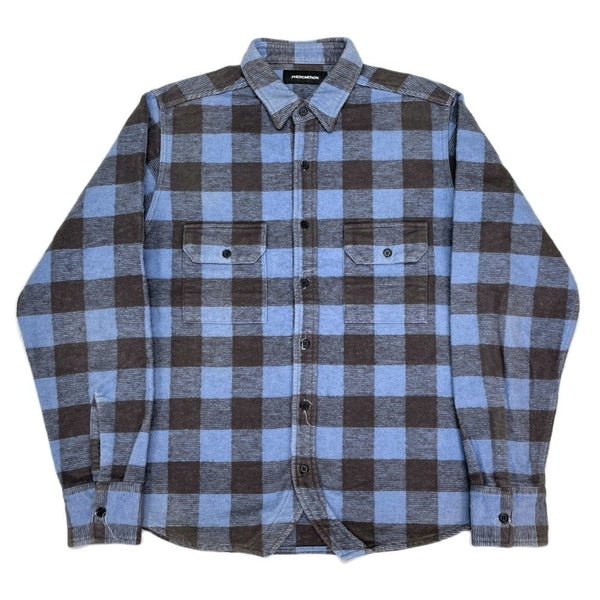 (DESIGNERS) PHENOMENON HEM DEFORMED DESIGN BLOCK CHECKERED HEAVY FLANNEL SHIRT