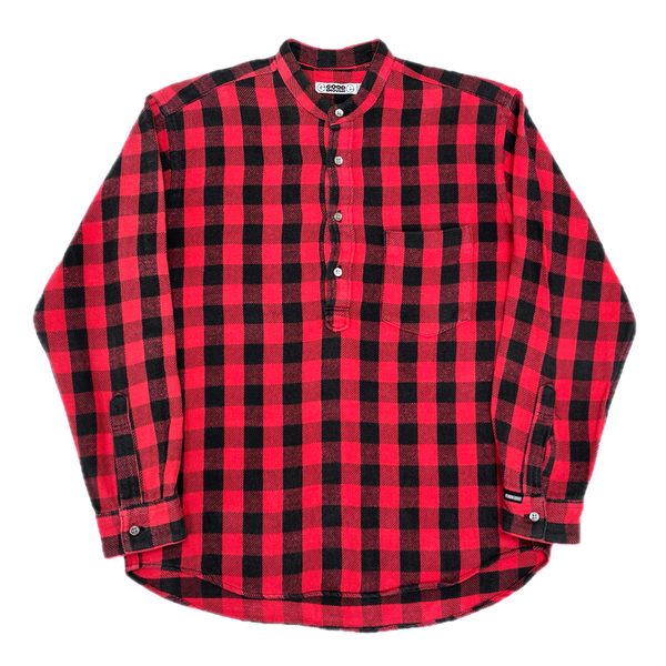 (DESIGNERS) 1998 GOOD ENOUGH BLOCK CHECKERED STAND UP COLLAR PULLOVER FLANNEL SHIRT