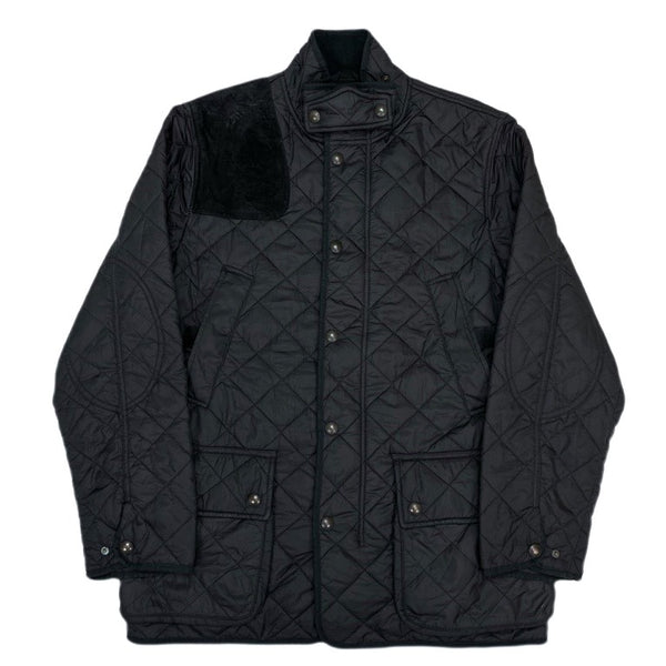 (VINTAGE) 1990'S～ POLO RALPH LAUREN LEATHER PANELED STAND UP COLLAR QUILTING JACKET WITH CHIN STRAP