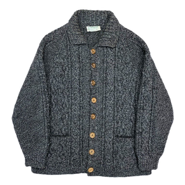 (VINTAGE) MADE IN SCOTLAND INVERALLAN GREEN TAG 3A FISHERMAN HAND KNIT CARDIGAN