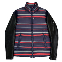 (DESIGNERS) 2000'S～ UNDERCOVERISM SLEEVE LEATHER PANELED STRIPE PATTERN DOWN JACKET