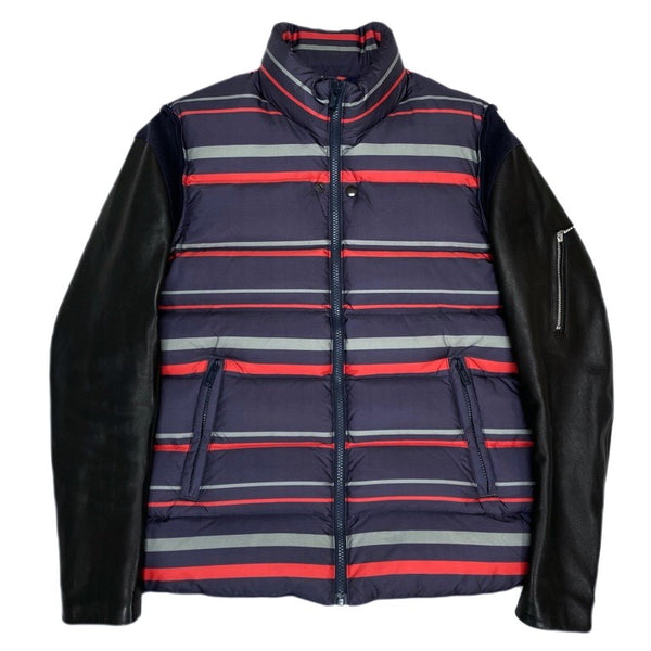 (DESIGNERS) 2000'S～ UNDERCOVERISM SLEEVE LEATHER PANELED STRIPE PATTERN DOWN JACKET