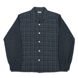 (DESIGNERS) AD1999 COMME des GARCONS HOMME SLEEVE KNIT PANELED DESIGN LATTICE PATTERN WOOL LOOP COLLAR BOX SHIRT