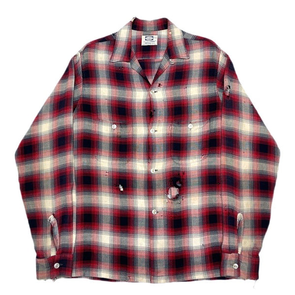 (BORO) 1960'S～ PILGRIM SHADOW PLAID RAYON LOOP COLLAR BOX SHIRT