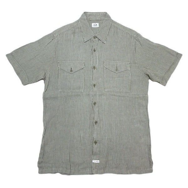 (DESIGNERS) MADE IN ITALY C.P.COMPANY LINEN 100% STRIPED SHORT SLEEVE BOX SHIRT