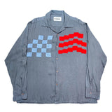 (designers) MADE IN INDIA NOMA t.d. EMBROIDERED DESIGN RAYON LOOP COLLAR BOX SHIRT