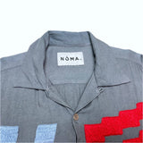 (designers) MADE IN INDIA NOMA t.d. EMBROIDERED DESIGN RAYON LOOP COLLAR BOX SHIRT