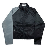 (DESIGNERS) DEAD STOCK NEW MADE IN ENGLAND CONTENPORARY LONDON BICOLOR NYLON SINGLE BREASTED BIKER JACKET