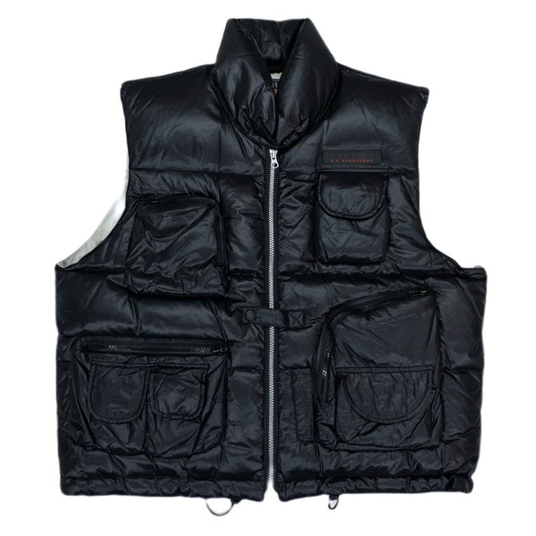 (VINTAGE) 1990'S～ CHAPS by RALPH LAUREN 3D POCKET RIP STOP DOWN VEST WITH CHIN STRAP