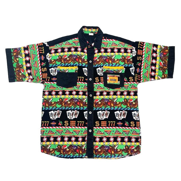 (VINTAGE) 1990'S～ MADE IN KOREA J・V BAD BOYZ GAMBLE PATTERN ALL OVER PRINT SHORT SLEEVE SHIRT