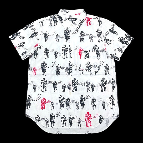 (DESIGNERS) AD2016 BLACK COMME des GARCONS SAXOPHONE PLAYING MAN PATTERN ALL OVER PRINT SHORT SLEEVE SHIRT