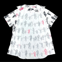 (DESIGNERS) AD2016 BLACK COMME des GARCONS SAXOPHONE PLAYING MAN PATTERN ALL OVER PRINT SHORT SLEEVE SHIRT