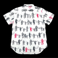 (DESIGNERS) AD2016 BLACK COMME des GARCONS SAXOPHONE PLAYING MAN PATTERN ALL OVER PRINT SHORT SLEEVE SHIRT