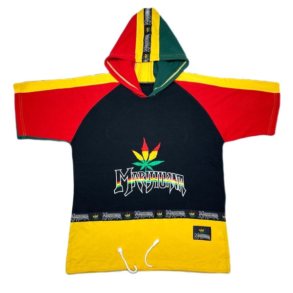 (T-SHIRT) 1990'S～ MARIJHUANA RASTA COLOR LOGO EMBROIDERED HOODED T-SHIRT