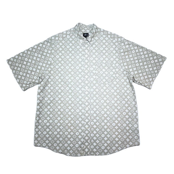 (VINTAGE) 1990'S～ OLD STUSSY MONOGRAM PATTERN TOTAL PATTERN 3 POINT FASTENED SHORT SLEEVE SHIRT