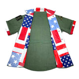 (DESIGNERS) rich hippie STARS AND STRIPES PATTERN PANEL REMAKE SHORT SLEEVE ARMY SHIRT