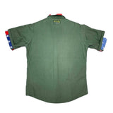 (DESIGNERS) rich hippie STARS AND STRIPES PATTERN PANEL REMAKE SHORT SLEEVE ARMY SHIRT
