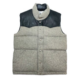 (VINTAGE) MADE IN USA CRESCENT DOWN WORKS LEATHER PANELED WOOL DOWN VEST