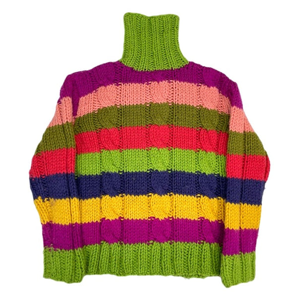 (VINTAGE) UNKNOWN THICK STRIPED PATTERN LOW GAUGE TURTLENECK KNIT