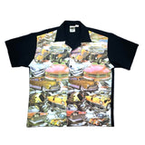 (VINTAGE) DEAD STOCK NEW? 1990'S～ MADE IN USA MOSQUITOHEAD HOT ROD PICTURE PRINTED OPEN COLLAR SHORT SLEEVE BOX SHIRT