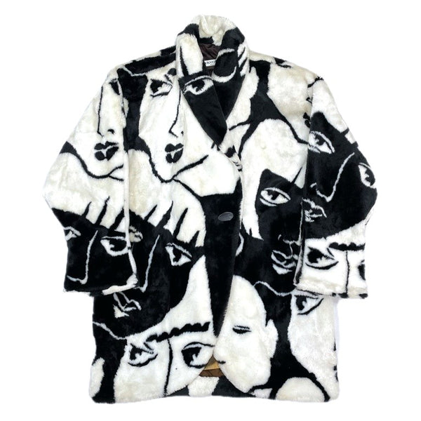 (VINTAGE) 1990'S～ MADE IN USA DONNY BROOK ALL OVER FACE PATTERN PRINT FAUX FUR COAT