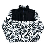 (VINTAGE) DEAD STOCK NEW MADE IN USA UNKNOWN ZEBRA PATTERN NYLON PANELED FLEECE JACKET