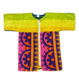 (VINTAGE) 1970'S～ MADE IN BRAZIL Brazilian PATTERN X STRIPED PANEL DESIGN ZIP UP SHORT SLEEVE BEACH SHIRT