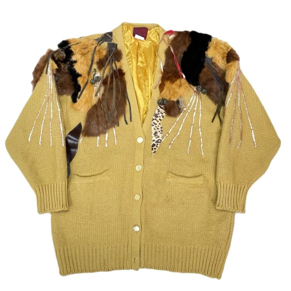 (VINTAGE) 1990'S～ SECRE KNIT CARDIGAN WITH RABBIT FUR DECORATION