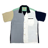 (DESIGNERS) MADE IN JAPAN Style Eyes 6 COLOR PANELED RAYON LOOP COLLAR SHORT SLEEVE BOX SHIRT