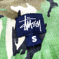 (VINTAGE) 1990'S MADE IN USA OLD STUSSY NAVY TAG CAMOUFLAGE PATTERN PRINT RIPSTOP SHORT SLEEVE BOX SHIRT