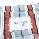 (designers) MADE IN LOS ANGELES GREG LAUREN REMAKE HEM FRINGE STYLE STRIPED PATTERN STAND UP COLLAR SHIRT