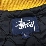 (VINTAGE) 1998 MADE IN USA OLD STUSSY NAVY TAG BIG4 SLEEVE LEATHER VARSITY JACKET