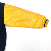 (VINTAGE) 1998 MADE IN USA OLD STUSSY NAVY TAG BIG4 SLEEVE LEATHER VARSITY JACKET