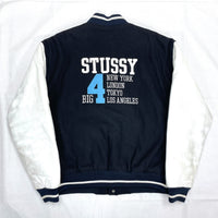 (VINTAGE) 1998 BOOTLEG? OLD STUSSY BIG4 SLEEVE LEATHER VARSITY JACKET