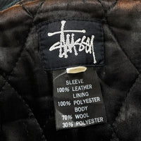 (VINTAGE) 1998 BOOTLEG? OLD STUSSY BIG4 SLEEVE LEATHER VARSITY JACKET