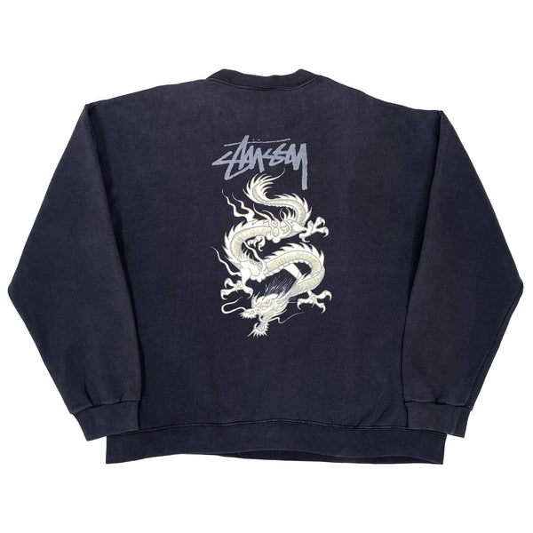 (VINTAGE) 1980'S MADE IN USA OLD STUSSY BLACK TAG DRAGON PRINT SWEAT SHIRT