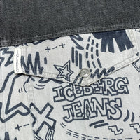 (DESIGNERS) 1990'S～ MADE IN ITALY ICEBERG JEANS KEITH HARING STYLE PRINT BLACK DENIM PANELED SHIRT