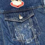 (VINTAGE) 1991 MADE IN USA INDIAN HEAD PATTERN EMBOSSED 4 POCKET CUT OFF DENIM TRUCKER JACKET