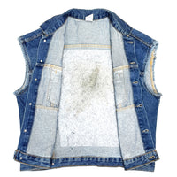 (VINTAGE) 1991 MADE IN USA INDIAN HEAD PATTERN EMBOSSED 4 POCKET CUT OFF DENIM TRUCKER JACKET