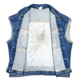 (VINTAGE) 1991 MADE IN USA INDIAN HEAD PATTERN EMBOSSED 4 POCKET CUT OFF DENIM TRUCKER JACKET