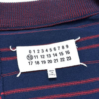 (DESIGNERS) 2015 MADE IN ITALY MAISON MARGIELA 10 3 TYPES OF STRIPED PATTERN PANELED COTTON KNIT CARDIGAN WITH ELBOW PATCH