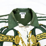 (DESIGNERS) MADE IN ITALY HERMES FRONT SILK SCARF PANELED LONG SLEEVE POLO SHIRT