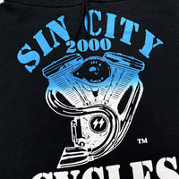 (VINTAGE) 2000 MADE IN USA SIN CITY CYCLES ALL OVER FOAM PRINT PULLOVER HOODIE SWEAT SHIRT