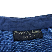 (VINTAGE) MADE IN INDIA GRANPIE LINEN 100% INDIGO DYED STAND UP COLLAR JACKET