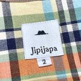 (designers) MADE IN JAPAN Jipijapa LATTICE PATTERN LOOP COLLAR SHORT SLEEVE BUTTON DOWN BOX SHIRT