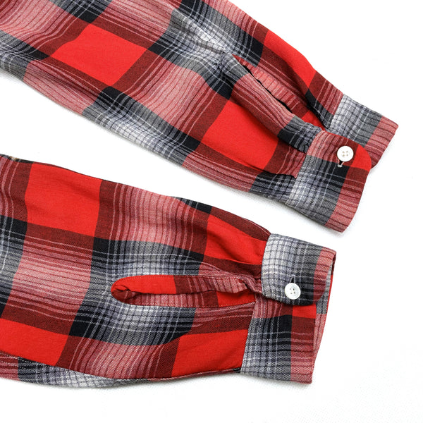 VINTAGE) 1950'S～ TOWNCRAFT SHADOW PLAID RAYON OPEN COLLAR