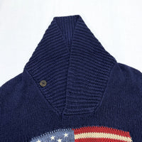 (VINTAGE) 2000'S POLO RALPH LAUREN STAR AND STRIPES PATTERN SHAWL COLLAR COTTON LINE KNIT